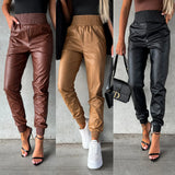 Zingj Trend Locomotive Wind 22 Years Autumn And Winter Style Collect Waist Casual Fashion Leather Pants Women