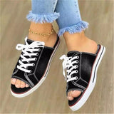 Spring And Summer Fish Mouth Denim Cloth With Casual Flat Bottom Lady Cool Slippers Large Size With Slippers