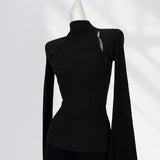 Zingj Horn Sleeve Slim Jacket Chic Inside Hollow Out Half High Collar Bottom Shirt Spring Women's Hot