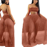 Up Skirt Swimsuit Women 3 Piece Set Strapless Crop Tops Pants And Mesh Skirt Fashion Pleated Beach