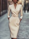 Elegant Spring And Autumn Long Sleeve Pocket Dress With