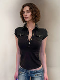 Retro Two-Sided Pocket Polo Collar Short Casual T-Shirt T-Shirt T-Shirt Buckle Work-Loaded