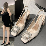 2025 New French Coarse And Anti-Slip High Heels Drill Square After The Evening Wind After The Empty Sandals
