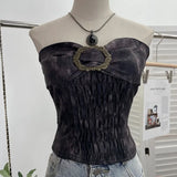 Style Retro Brae Waist-Dyed Wear Sexy Shoulder-Wrapped Sleeveless Top