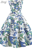 Women Summer Sleeveless Floral Print Midi Dress O Neck Retro Vintage Vestidos Robe Rockabilly