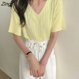 Women V-Neck Fashion Summer Sexy Female Tops All-match New Harajuku Slim Vintage Ulzzang Elegant Chic Ins Popular
