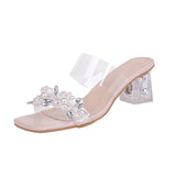 Transparent Crystal Diamond-Embossed Coarse Slippers Women's Shoes 2025 New Summer Outside The Water Drill High-Heeled