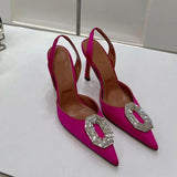 Water Drill Buckle Head Sandals Women Open Spring New Pointed Fine Heel High Heels Of The Hollow Banquet Cloth High