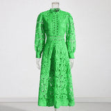 Design Heavy Industry Embroidery A-Word Dress 2025 Summer New Fashion Elegant Hollow Bubble Sleeve Dress