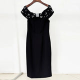 Star Fashion New Word Shoulder Nail Beads Diamond Long Dress Small