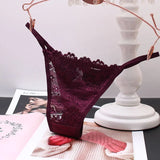Trousers Female Lace Sexy No-Width Perspective Seduction Cotton Crotch Hollow Comfortable Lady Solid Color Low-Waisted