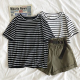 Zingj Summer Hot Sale Ins Striped T Shirt Short Sleeve Sleeved T Shirt Loose Casual Top Women's