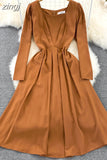 Vintage Women Square Collar Midi Dress Elegant Green/Pink/Red High Waist Slim Draped Big Swing Vestidos Female Robe