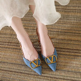 Early Autumn French Lady Wind Tip Fine Heel Single-Shoe Temperament Denim Behind The Empty Pedal Women's High