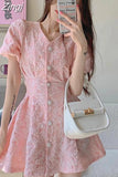 Women Mini Vestidos Romance Backless Chic Tunic Fashion Femme Sweet Summer Holiday French Style Single Breasted
