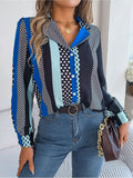 Shooting 2025 Spring And Summer Commuting Temperament Hit The Color Wave Point Suit Collar Long-Sleeved Shirt Women's