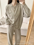 Loose Knitting Suit Women 2025 Autumn And Winter New Round-Neck Cardigan Sweater + Wide Leg