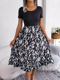 Wind Shooting Spring And Summer Leisure Leopard-Print Lotus Leaf Side Long Dress Women's
