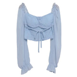 Collar Leak Collar Collar Collar Short Shirt 2025 Spring Dress New Lantern Long-Sleeved Tie With Hanging Neck Shirt Women's Top