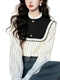 Spring Han Han Super Beautiful Beautiful Black And White Striped Shirt Female Design Sense Light Luxury To Reduce The Age Of The Gas
