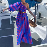 Women's Wear Spring / Summer 2025 New Fashion Striped Diagonal Shoulder Long Holiday