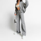 Women's Suit Fashion Pure Color Casual Loose Street Sports Sweater Suit Women's Two