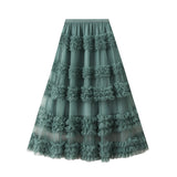 Heavy Industry Lace Cake Skirt Long Skirt Sweet Wind High Waist Wood Ear Net Yarn Skirt