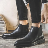 Men's Shoes Winter High Top Shoes Men's Korean Version Pointed Casual Leather Shoes Business Short Boots And Velvet Real Leather Boots