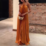 Women's Clothing Hanging Neck-Deck Sexy Dress Holiday Sleeveless Fashion 100 Folded Women