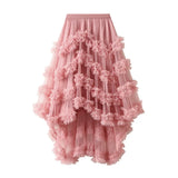 Skirt Candy Loose Waist Fairy Net Yarn Skirt Fluffy Irregular Lotus Leaf Side Cake Skirt
