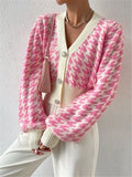And Winter Tiger Pattern Lantern Sleeve Knitted Cardigan Sweater Short