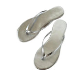 Korean Version Of Simple Silver Flip-Flops Women's Summer Flat Bottom Seaside Holiday Clip Cool Slippers Summer