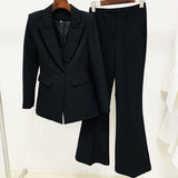 Star Professional Fashion Fashion A Buckle Button Long Suit + Horn Pants Set Two
