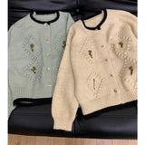 Sweet Embroidery Flowers Soft Sticky Cardigan Women Autumn And Winter New Loose Temperament Sweater Small Fragrant