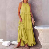 Summer New Holiday Wind Lotus Leaf Side Long Dress Swing Flowing Beach Dress