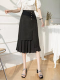 Women's Skirts High Waist Beading Girl's Mid-calf Skirt Solid Skirts for Women Vintage Fashion 2023 Summer Pleated Women