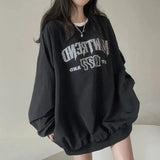 Letter Print Oversized Round Neck Sweatshirt-Outfit