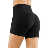 Shorts Solid Color High Waist Pocket Hip Tight Three-Point Hot Pants Running Training Fitness