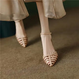 Pointed Sandals Women Summer Niche Design Bun Buckle Knitting Style Roman Fine Heels High Heels