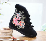 Zingj Boots Short Boots With Cotton And Wool Embroidered Boots, Embroidered Shoes Cloth Boots Inside The High Wedge Women's