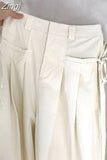 Women Casual Bandage Design Off White Cargo Pants 2023 Autumn High Waist Loose Harajuku Wide Leg Lace Up Mopping Trousers