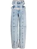 Hot Girl Wind 2025 New High Waist Design Sense Hollow Out Waist With Jeans Solid Color Straight Pants