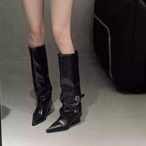 Buckle ~ Trouser Boots Coarse And Boots Boots Girl Hottie High Boots Pointed Black Pants Tube