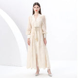 High-End Women's Dress 2025 Spring Collection Heavy Industry Embroidery V Neck Lantern Sleeve Single Row Buckle Long