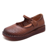 Time 99] Head-Level Cowhair Retro Hollow Sandals Women's Summer Flat Hole Shoes Comfortable Breathable Mother
