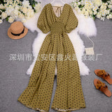 Zingj Summer Women's Wear 2023 New Temperament Wave Point V Neck Show High Waist Casual Wide Leg Jumpsuit