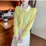 Zingj New Autumn With Long-Sleeved Sweater Versatile Show Thin Short Jacket Sweet Doll Collar Knit Cardigan Girl-Outfit