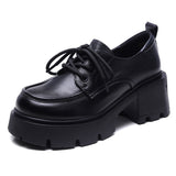 Single Shoe Thick Sole High Heel Year New Leather English Wind Small Leather Shoes Pedalle