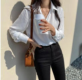 Spring Fashion Women Tops Blouse White Blouse Bottom Shirt Black Korean Chiffon Shirt Office Lady Clothes All-match