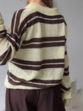 Striped Knitted POLO Shirt Collar Collar Sweater Loose Leisure Lazy Style New Women's